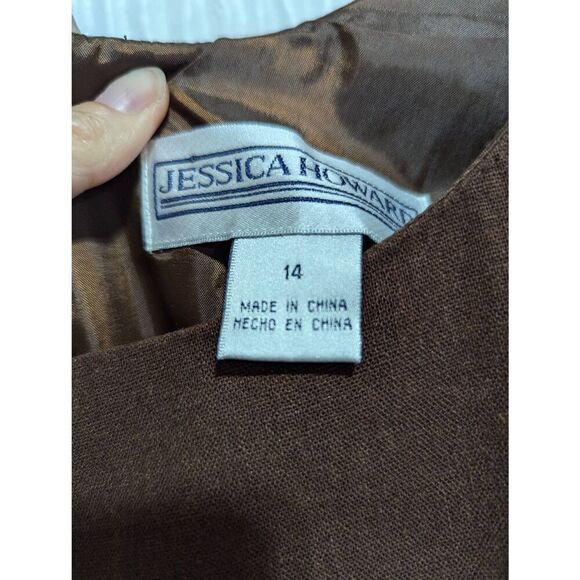 Jessica Howard Women's Brown & Aqua Linen Blend Maxi Dress & Blazer 2PC Set Size - Picture 6 of 7